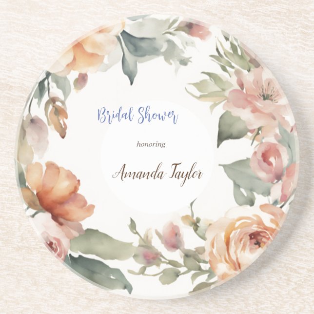 Posavasos Acuarela Flores Minimalista Despedida de Soltera (Frente)