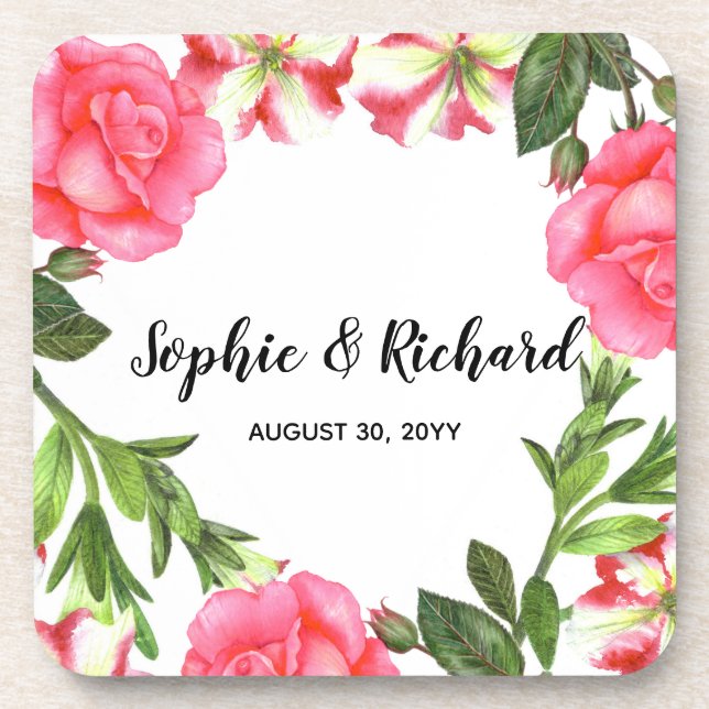 Posavasos Acuarela Flores rosa Diseño de la flor del círculo (Frente)