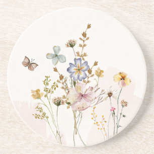 Posavasos Acuarela Flores silvestres rosadas prensadas y sec