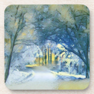 Posavasos Acuarela moderna de árboles nevados de colores
