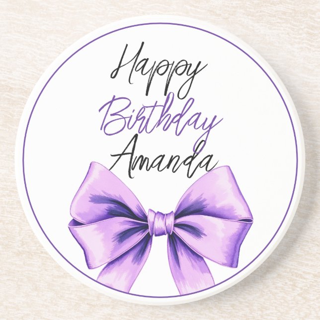 Posavasos Acuarela Morado Bow Dulce 16 Cumpleaños (Frente)