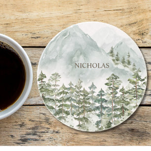 Posavasos Acuarela natural de los bosques y las montañas