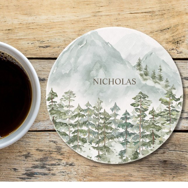 Posavasos Acuarela natural de los bosques y las montañas (In situ)