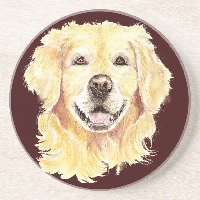 Posavasos Acuarela original Golden Retriever, Mascota de per (Frente)