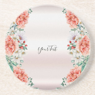 Posavasos Acuarela Peony Flower Sandstone Coaster