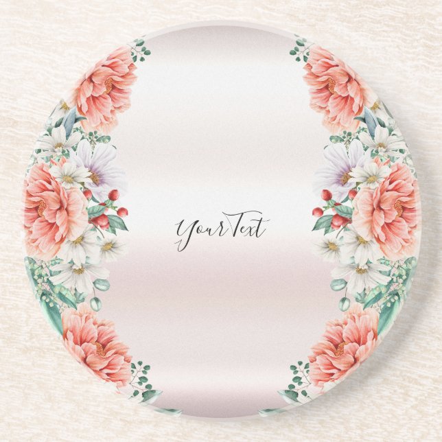 Posavasos Acuarela Peony Flower Sandstone Coaster (Frente)