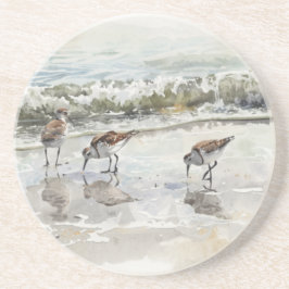 Posavasos Acuarelas de Arte de la Playa de Sandpipers