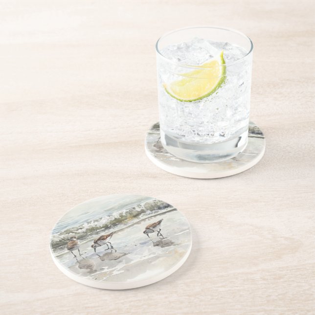 Posavasos Acuarelas de Arte de la Playa de Sandpipers  (Lado)