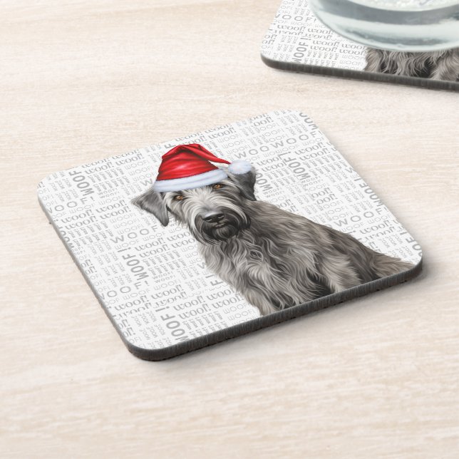 Posavasos Adorable Christmas Wolfhound Dog Woof Word Art (Lado Izquierdo)