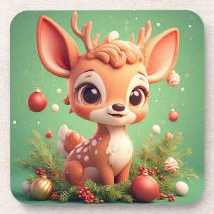 Posavasos Adorable Ciervo de Dibujos Animados en una Navidad