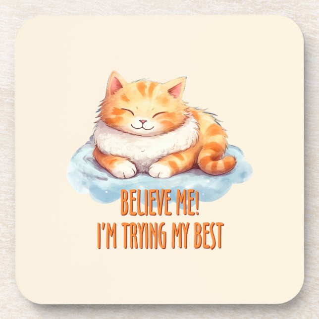 Posavasos Adorable Naranja Tabby Cat- Estoy probando lo mejo (Frente)