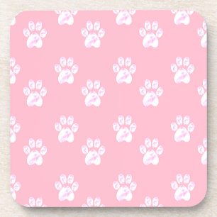 Posavasos Adorable patrón de patas blancas sobre rosa
