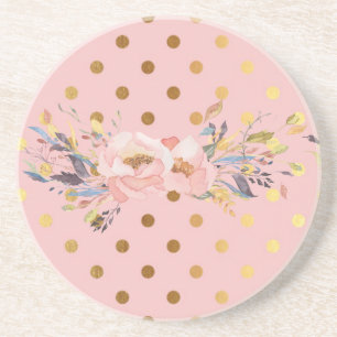 Posavasos Adorables flores de lunares dorados falsos
