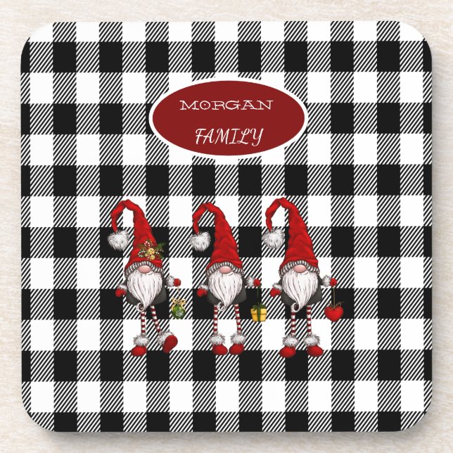 Posavasos Adorables gnomo lindos Búfalo Plaid (Frente)
