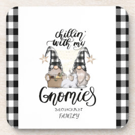 Posavasos Adorables gnomos lindos de cuadros de búfalo negro