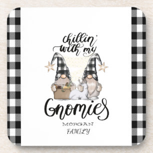 Posavasos Adorables gnomos lindos de cuadros de búfalo negro