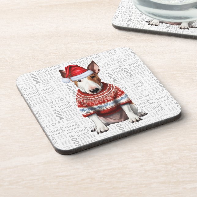 Posavasos Adorables Navidades Bull Terrier Perro Woof Word A (Lado Izquierdo)