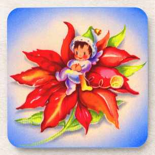 Posavasos adorables Navidades elf en una poinsettia