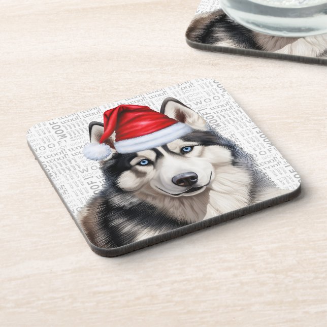 Posavasos Adorables Navidades Siberian Husky Woof Word Art (Lado Izquierdo)