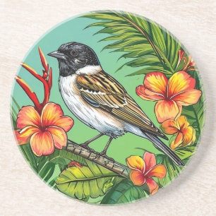 Posavasos Adorno de pájaro floral