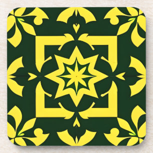 Posavasos Adorno floral amarillo sobre fondo verde