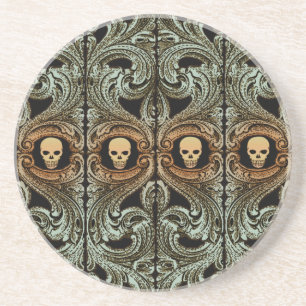 Posavasos Adorno Verde Sage Gótico con Calavera