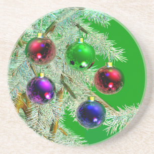 Posavasos Adornos de árbol de Navidad brillan en verde