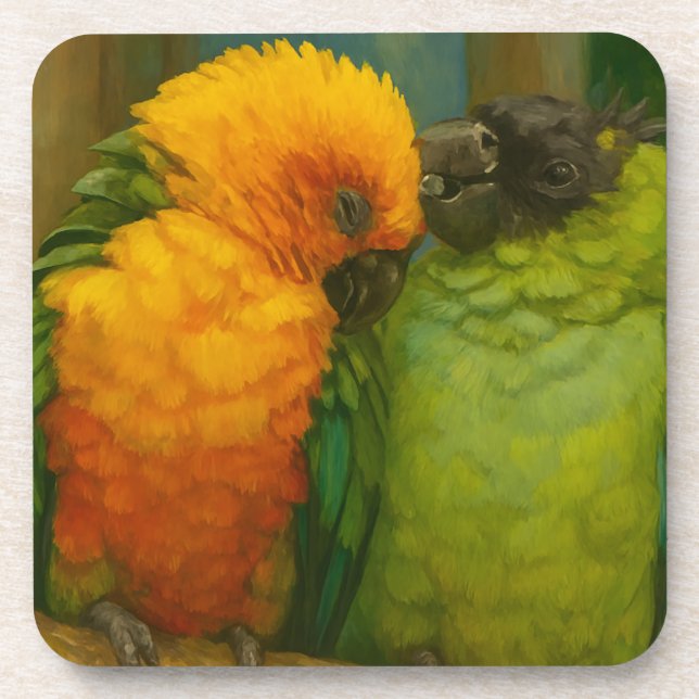Posavasos Afecto tropical - loros en luz forestal (Frente)
