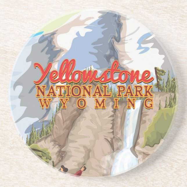 Posavasos Afiche de época del Parque Nacional Yellowstone (Frente)
