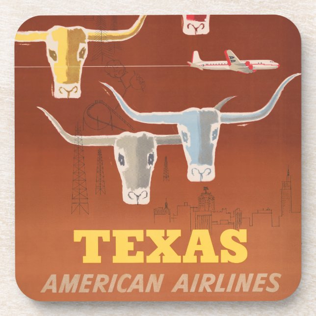 Posavasos Afiche De Viaje De American Airlines A Texas (Frente)