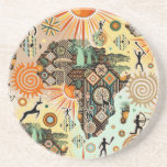Posavasos Africa Map Decorative Tribal Elements Pattern<br><div class="desc">Africa Map Decorated with warm Colors Pattern Design,  Savanna wild nature,  baobabs,  sunshine and Tribal Elements. Original Vector  Art Design Copyright BluedarkArt TheChameleonArt.</div>