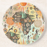 Posavasos Africa Map Decorative Tribal Elements Pattern<br><div class="desc">Africa Map Decorated with warm Colors Pattern Design,  Savanna wild nature,  baobabs,  sunshine and Tribal Elements. Original Vector  Art Design Copyright BluedarkArt TheChameleonArt.</div>