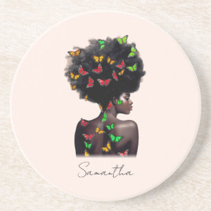 Posavasos Afroamericana con afro relleno de mariposa