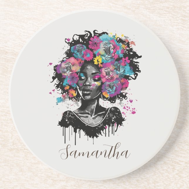 Posavasos Afromujer con clase floral (Frente)