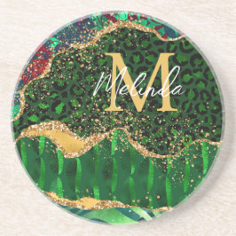 Posavasos Agante de impresión de animales de safari verde