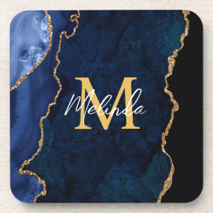 Posavasos Agante de mármol azul y oro de la marina