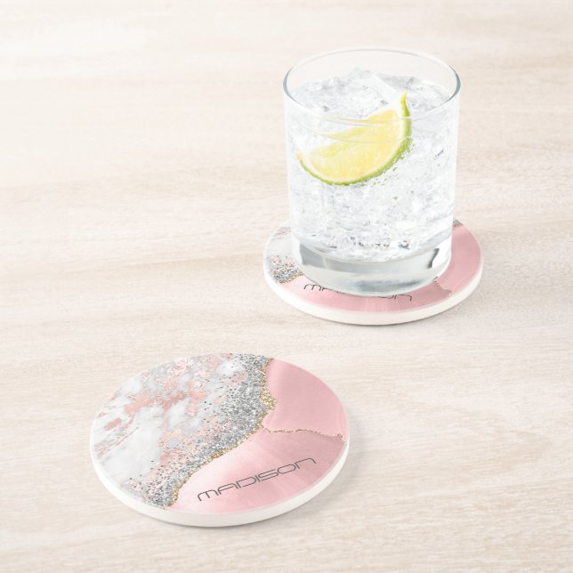 Posavasos Agante de mármol rosa (Lado)