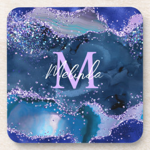Posavasos Ágata oceánica con brillo azul oscuro y púrpura