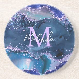 Posavasos Ágata Oceánica con Brillo Azul Oscuro y Púrpura