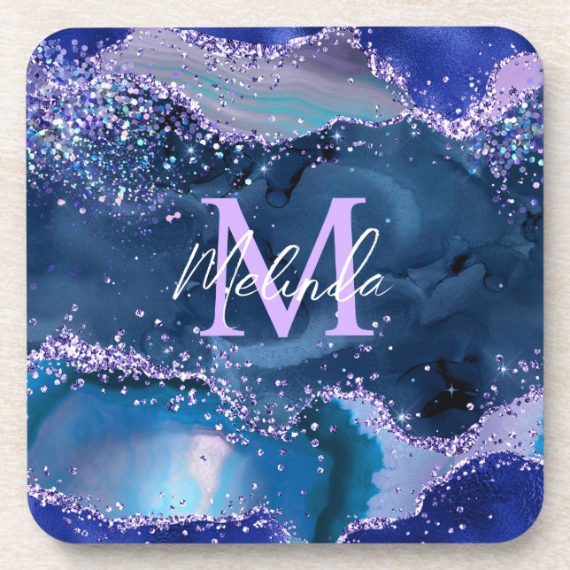 Posavasos Agato oceánico azul oscuro y morado Purpurina (Frente)