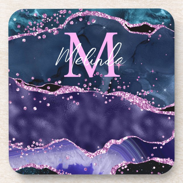 Posavasos Agato oceánico Purpurina azul y morado de la marin (Frente)