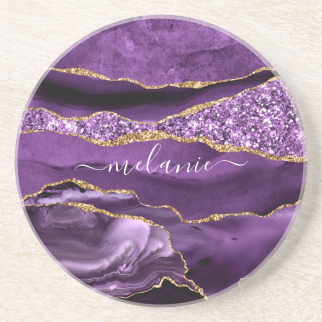 Posavasos Agple Purple Gold Purpurina Geode Your Name Coaste (Frente)