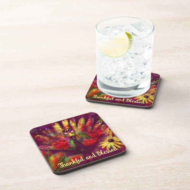 Posavasos Agradecimiento Acción de Gracias Turquía Floral Re (Lado Derecho)