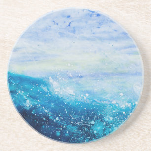Posavasos Agua ondas olas océano onda azul pintura verde azu