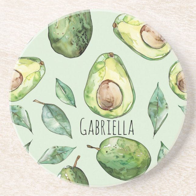 Posavasos Aguacates verdes y hojas (Frente)