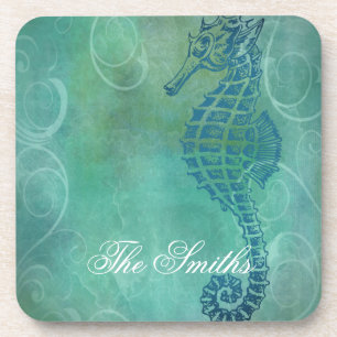 Posavasos Aguas azules, caballitos de mar y florecimiento