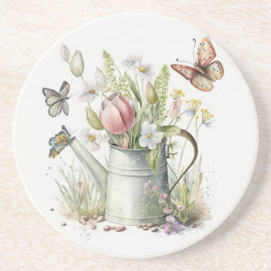 Posavasos Aguas con tulipanes y mariposas