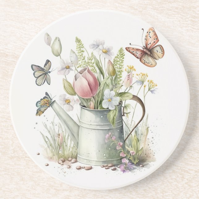 Posavasos Aguas con tulipanes y mariposas (Frente)