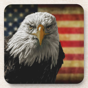 Posavasos Águila calva americana sobre bandera ondulada