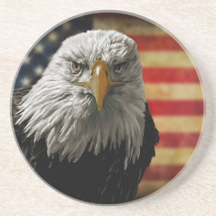 Posavasos Águila calva americana sobre bandera ondulada